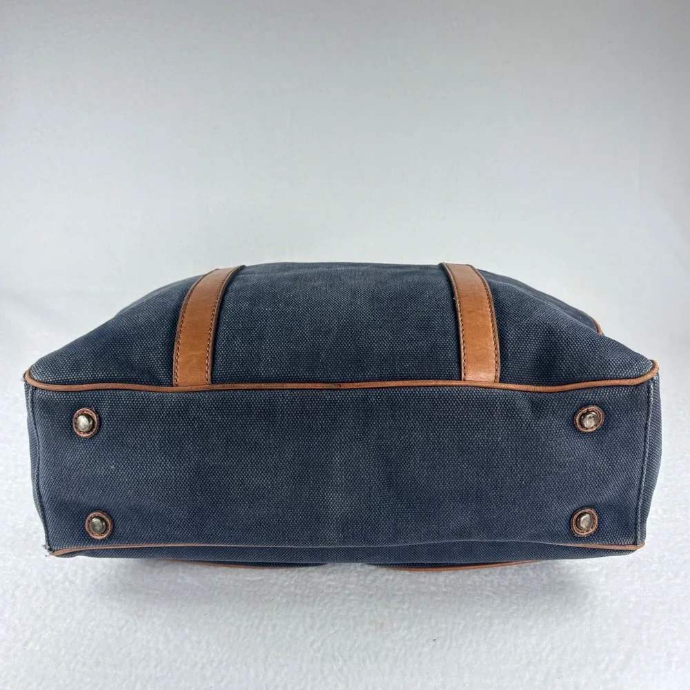 Y2K VTG Fossil Messenger Bag Navy Blue‎ Canvas Leather Laptop Satchel Academia